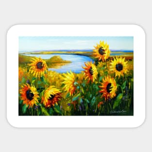 Sunflowers by the river Sticker